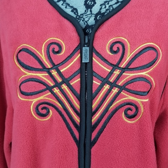 - Bob Mackie 1X Fleece Embroidery Red Jacket Vintage - Picture 2 of 9